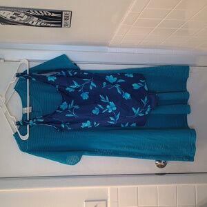 Roaman's Teal and Navy Swimsuit Set